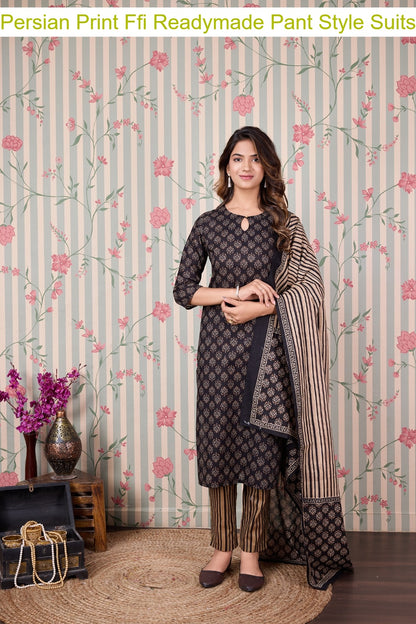 Persian Print Ffi Cotton Readymade Pant Style Suits Manufacturer Gujarat