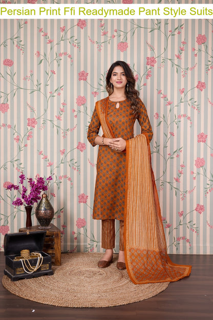 Persian Print Ffi Cotton Readymade Pant Style Suits Manufacturer Gujarat