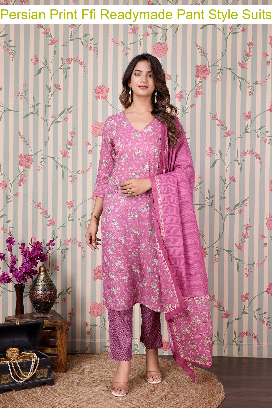 Persian Print Ffi Cotton Readymade Pant Style Suits Manufacturer Gujarat