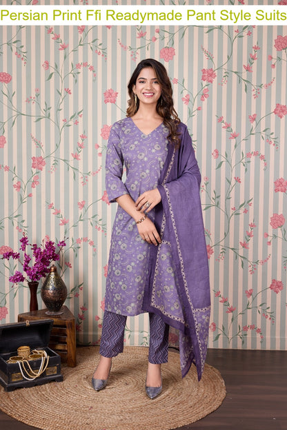 Persian Print Ffi Cotton Readymade Pant Style Suits Manufacturer Gujarat