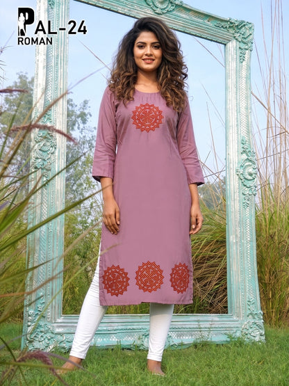 Pet Pal Prmnt Roman Silk Knee Length Kurtis Supplier Gujarat