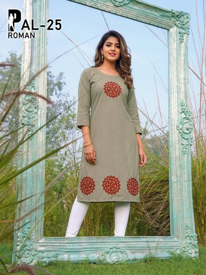 Pet Pal Prmnt Roman Silk Knee Length Kurtis Supplier Gujarat