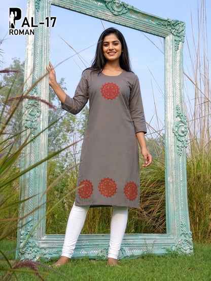 Pet Pal Prmnt Roman Silk Knee Length Kurtis Supplier Gujarat