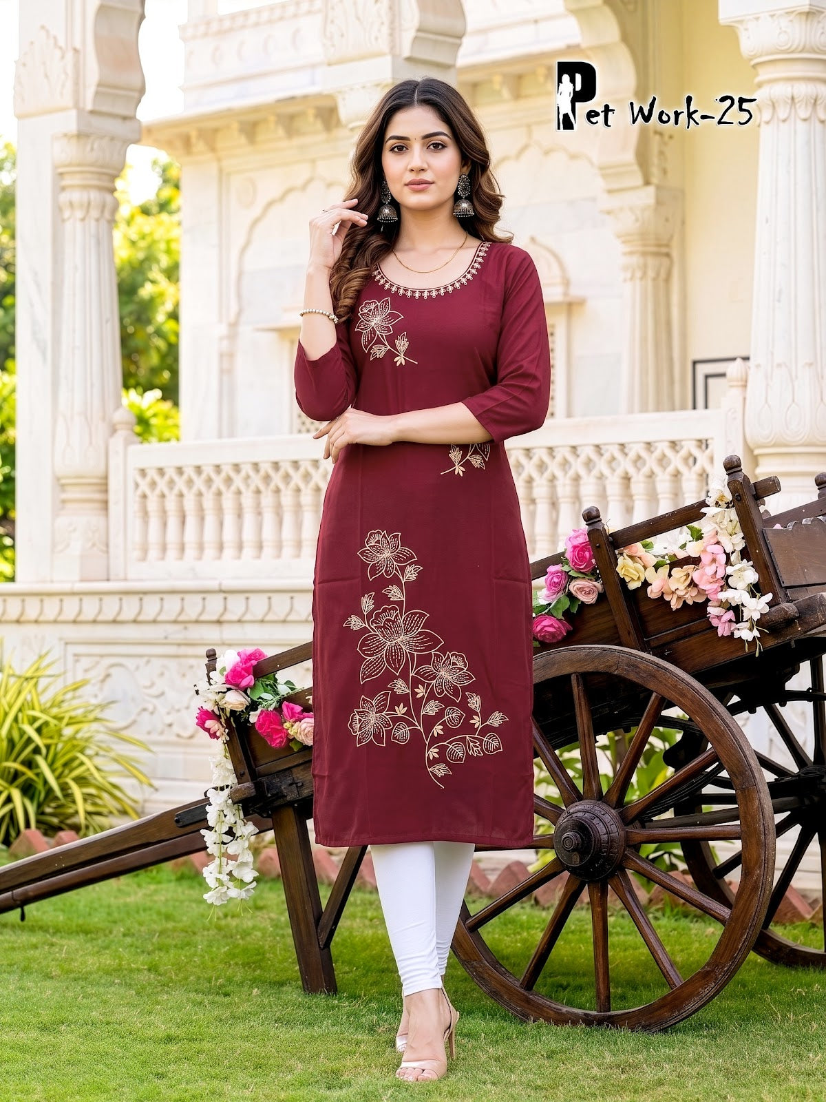 Pet Work Prmnt Roman Silk Knee Length Kurtis Exporter