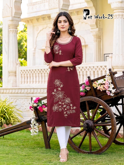 Pet Work Prmnt Roman Silk Knee Length Kurtis Exporter