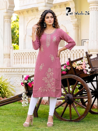 Pet Work Prmnt Roman Silk Knee Length Kurtis Exporter