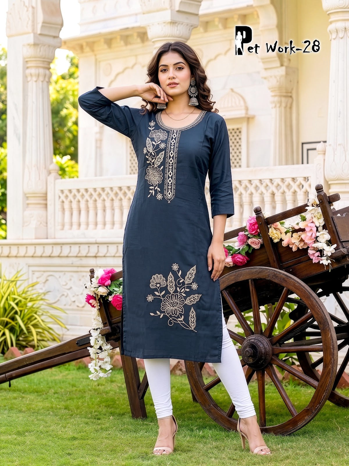 Pet Work Prmnt Roman Silk Knee Length Kurtis Exporter