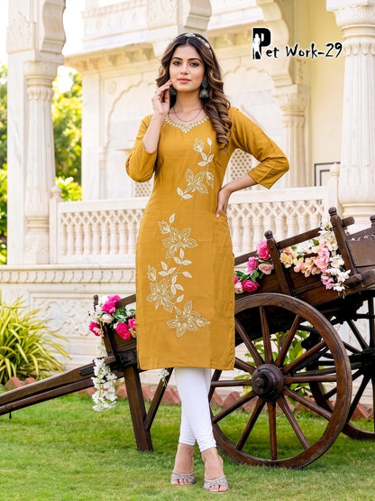 Pet Work Prmnt Roman Silk Knee Length Kurtis Exporter