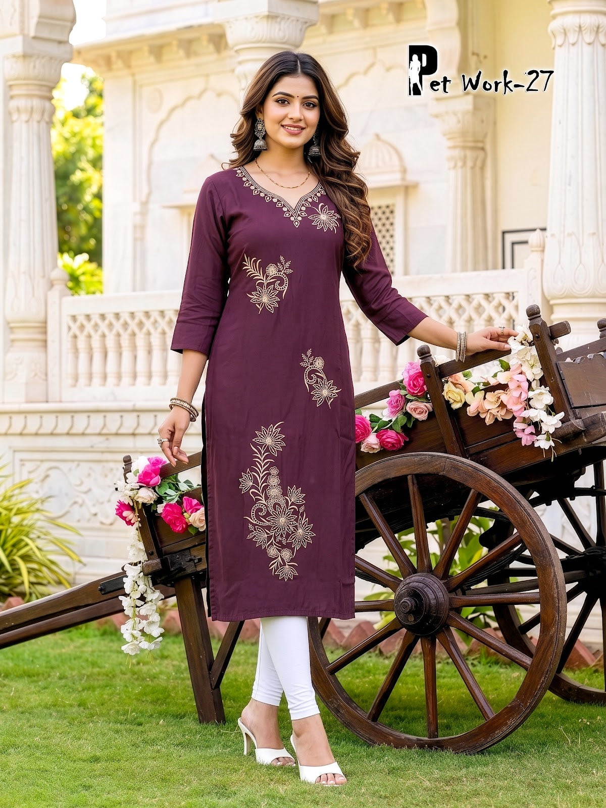 Pet Work Prmnt Roman Silk Knee Length Kurtis Exporter