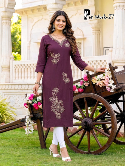 Pet Work Prmnt Roman Silk Knee Length Kurtis Exporter