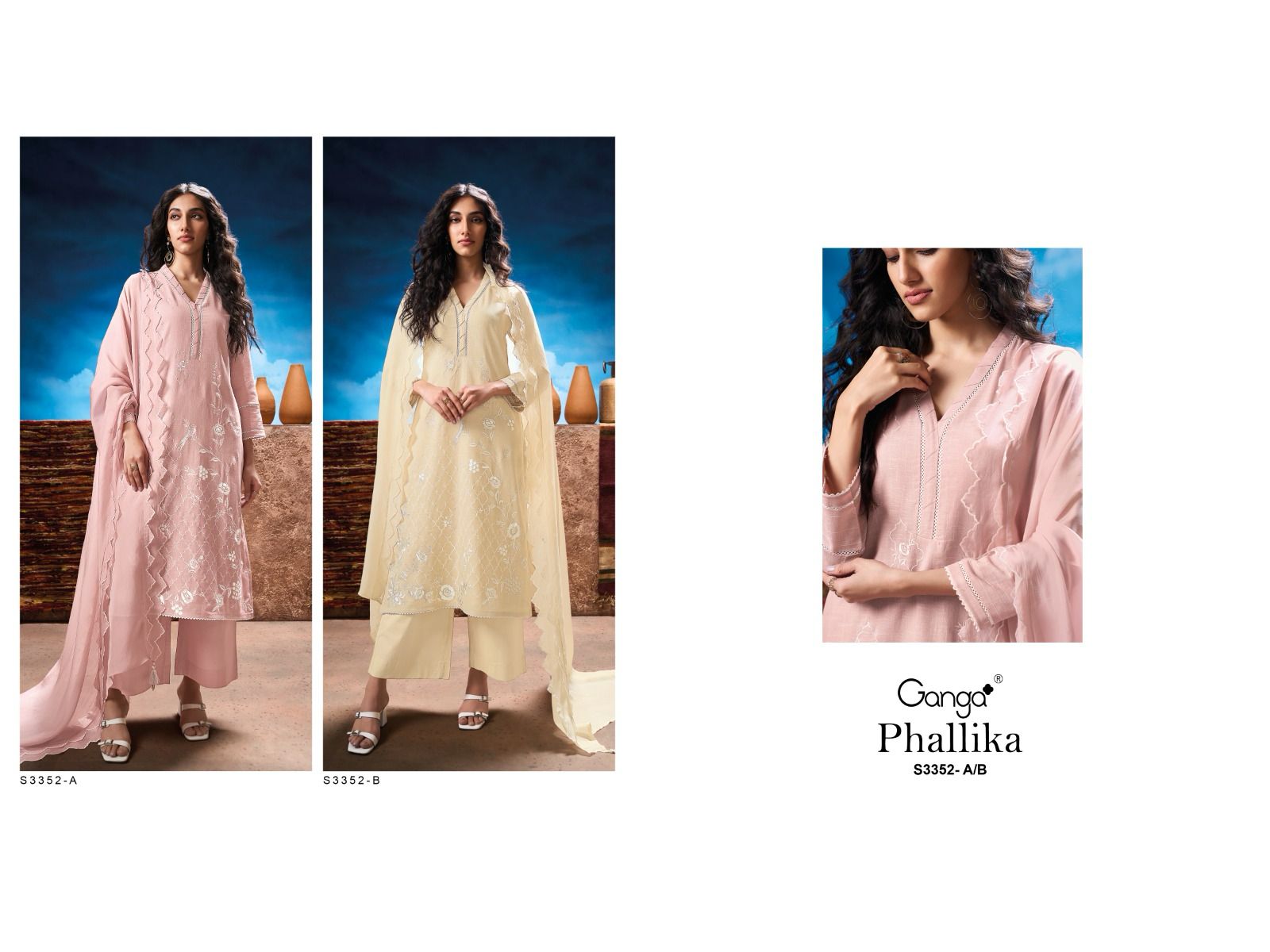 Phallika 3352 Ganga Cotton Linen Plazzo Style Suits Wholesale Rate