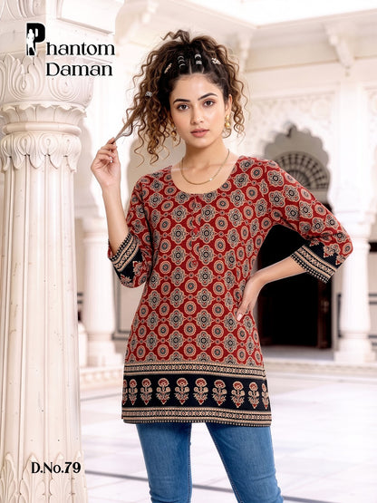 Phantom Daman Prmnt Cotton Short Kurtis Wholesaler India