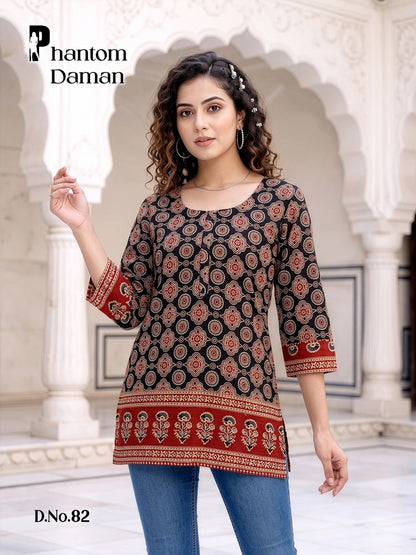 Phantom Daman Prmnt Cotton Short Kurtis Wholesaler India