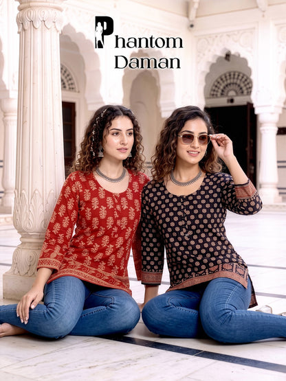 Phantom Daman Prmnt Cotton Short Kurtis Wholesaler India
