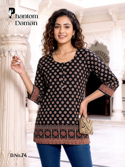 Phantom Daman Prmnt Cotton Short Kurtis Wholesaler India