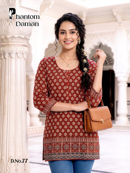 Phantom Daman Prmnt Cotton Short Kurtis Wholesaler India