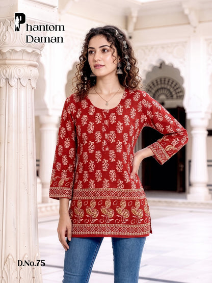 Phantom Daman Prmnt Cotton Short Kurtis Wholesaler India