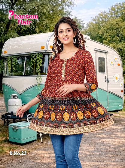 Phantom Flair Print Prmnt Cotton Designer Long Top Manufacturer Gujarat