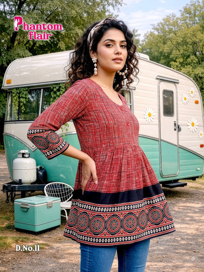 Phantom Flair Print Prmnt Cotton Designer Long Top Manufacturer Gujarat