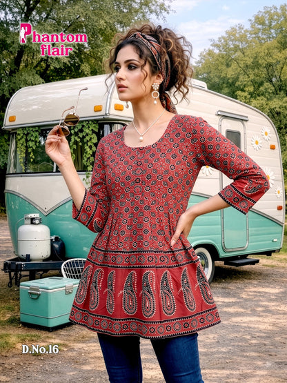 Phantom Flair Print Prmnt Cotton Designer Long Top Manufacturer Gujarat