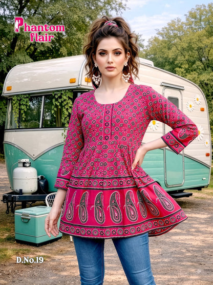 Phantom Flair Print Prmnt Cotton Designer Long Top Manufacturer Gujarat