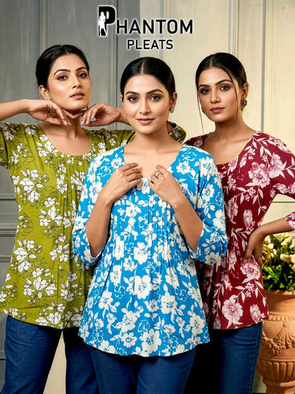 Phantom Pleats Premnath Rayon Stylish Short Tops Wholesale