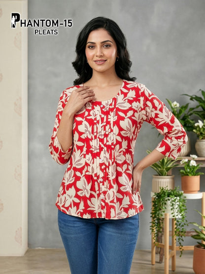 Phantom Pleats Premnath Rayon Stylish Short Tops Wholesale