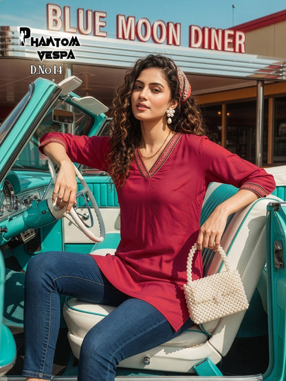 Phantom Vespa Prmnt Rayon Short Kurtis Manufacturer India