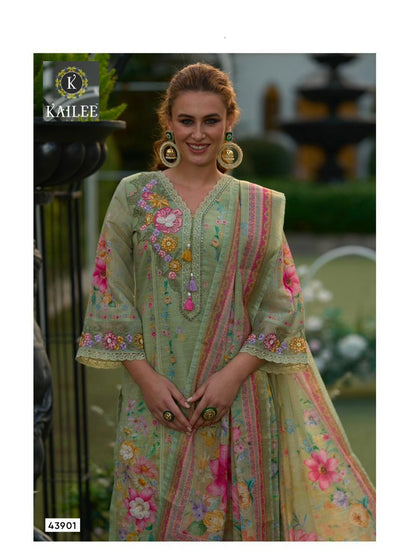 Phulkari Kailee Fashion Linen Readymade Pant Style Suits Manufacturer India