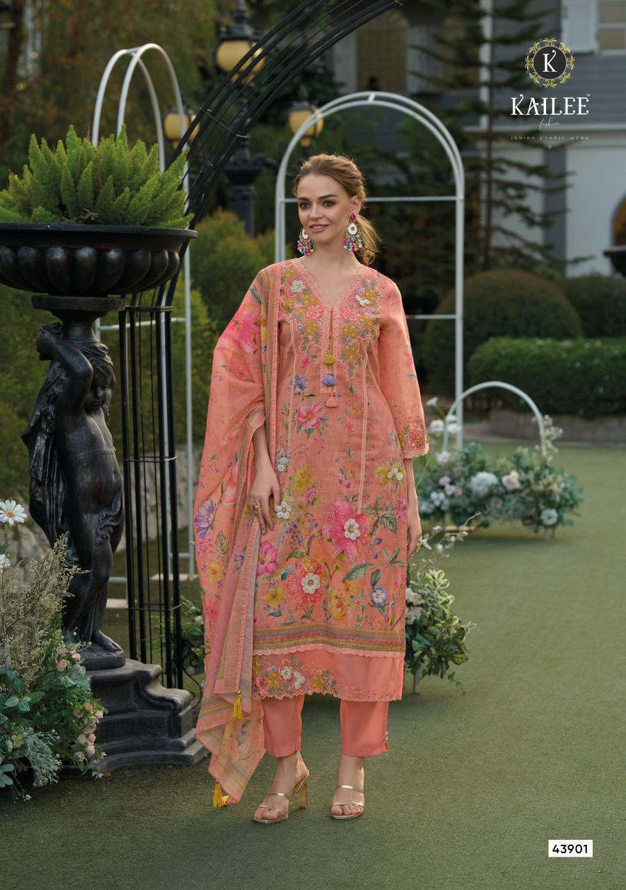 Phulkari Kailee Fashion Linen Readymade Pant Style Suits Manufacturer India