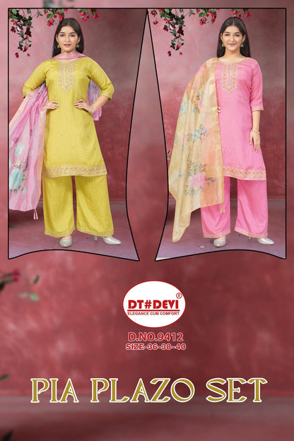 Pia Dn 9412 Dt Devi Vichitra Silk Girls Readymade Palazzo Suits Manufacturer India