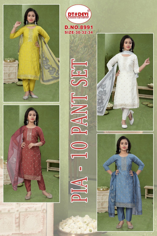Pia Vol 10 Dn 8991 Dt Devi Roman Girls Readymade Pant Suits Supplier Gujarat