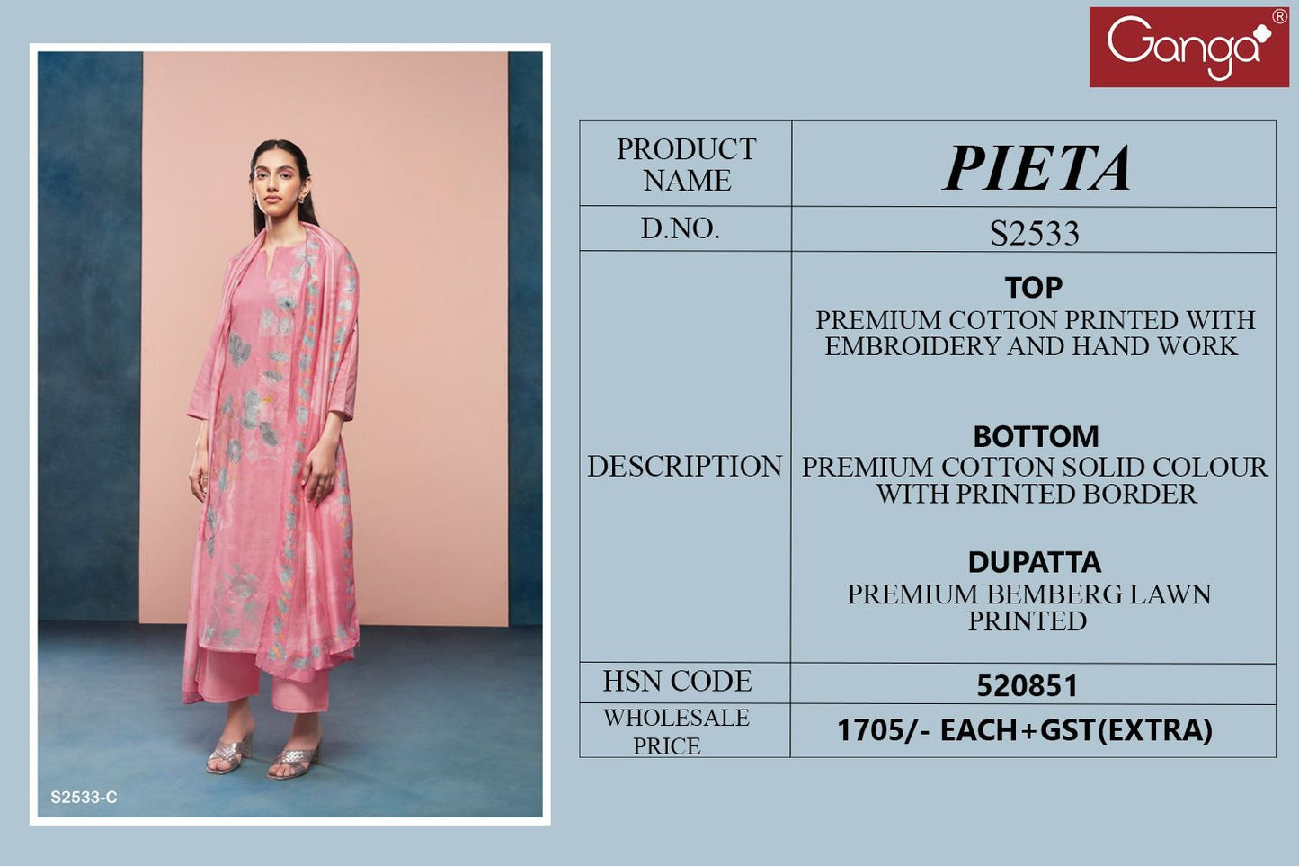 Pieta 2533 Ganga Premium Cotton Plazzo Style Suits Manufacturer Ahmedabad