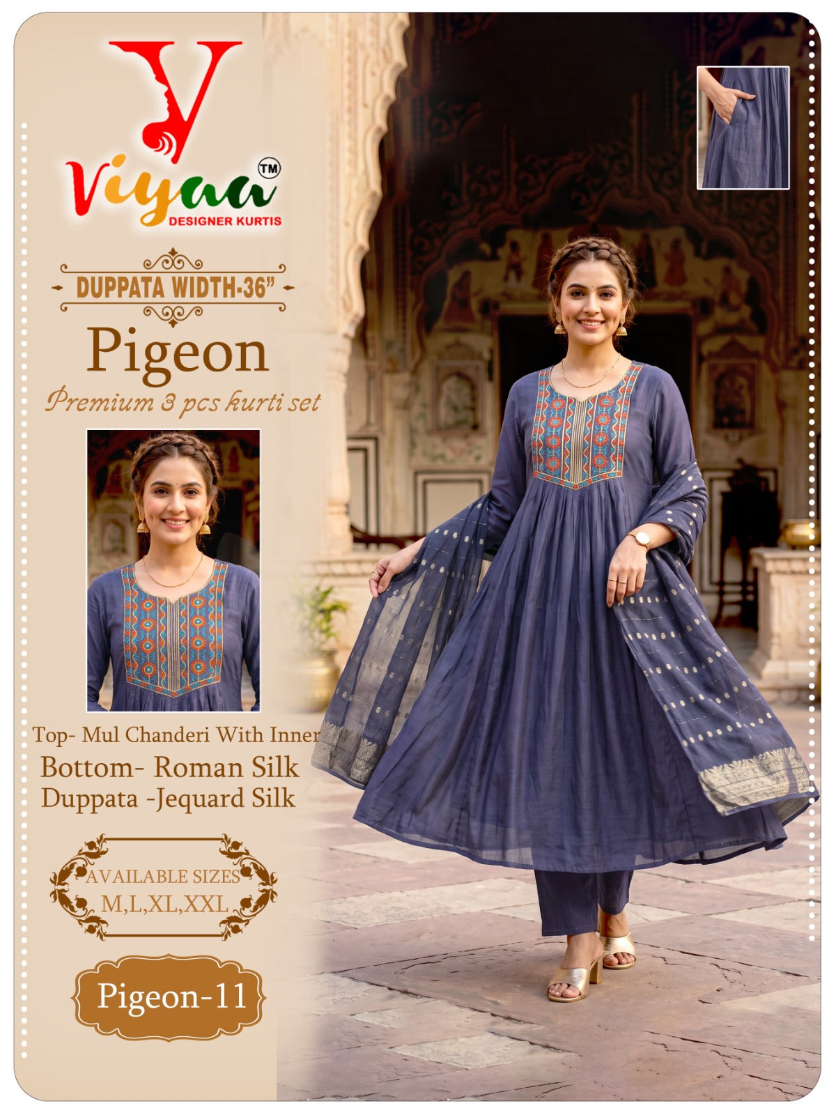Pigeon Viyaa Chanderi Readymade Anarkali Suits Exporter India