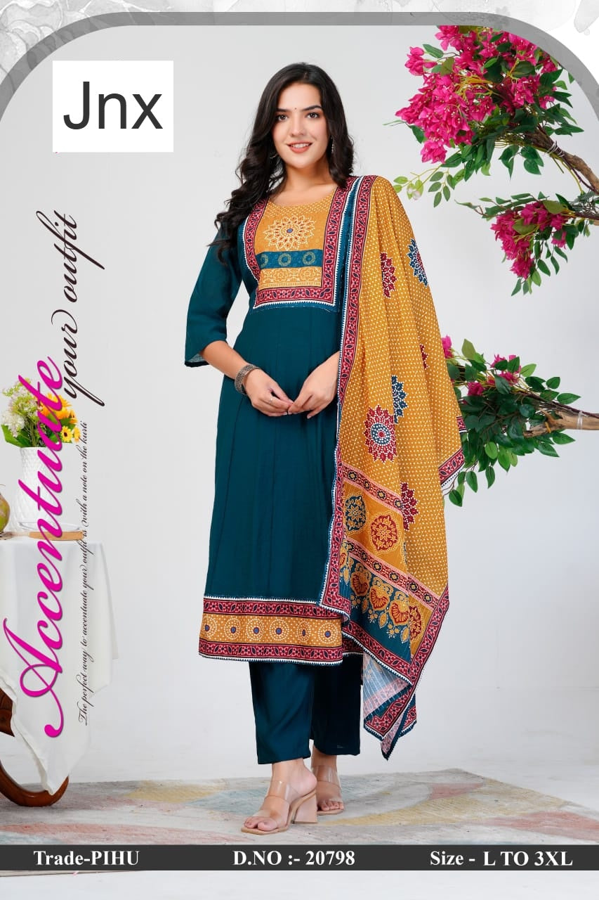 Pihu Jnx Mul Chanderi Readymade Anarkali Suits Supplier Gujarat