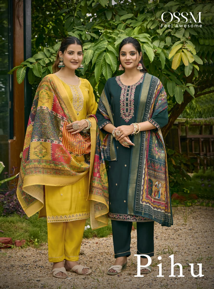 Pihu Ossm Roman Silk Readymade Pant Style Suits Wholesaler India