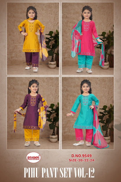 Pihu Vol 12 9549 Dt Devi Roman Silk Girls Readymade Pant Suits Manufacturer