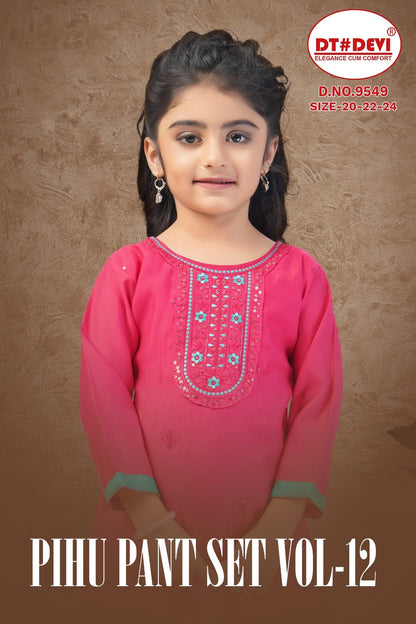 Pihu Vol 12 9549 Dt Devi Roman Silk Girls Readymade Pant Suits Manufacturer