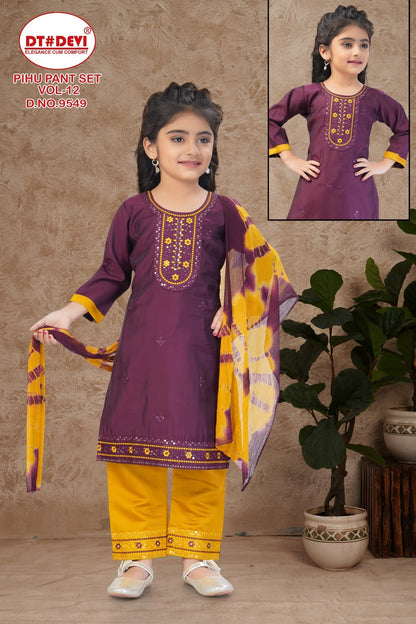 Pihu Vol 12 9549 Dt Devi Roman Silk Girls Readymade Pant Suits Manufacturer