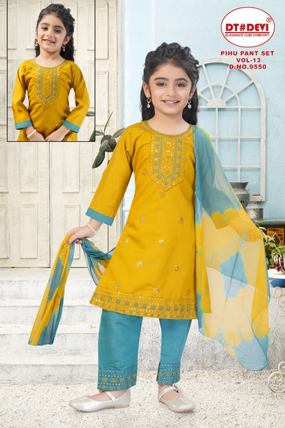Pihu Vol 13 9550 Dt Devi Roman Silk Girls Readymade Pant Suits Supplier