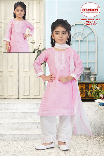 Pihu Vol 13 9550 Dt Devi Roman Silk Girls Readymade Pant Suits Supplier