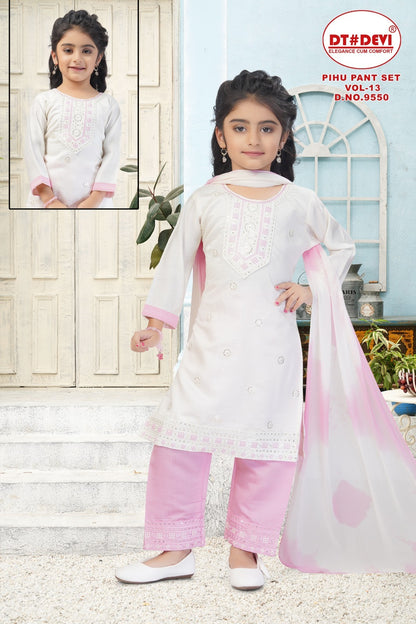Pihu Vol 13 9550 Dt Devi Roman Silk Girls Readymade Pant Suits Supplier