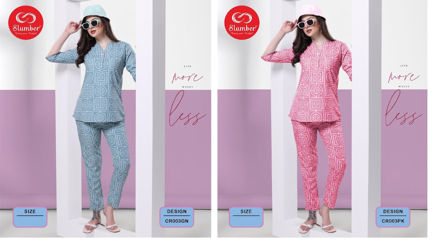 Pink-Green Slumber Heavy Rayon Co Ord Set Wholesaler Ahmedabad