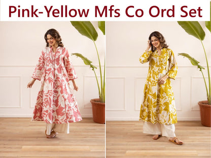Pink-Yellow Mfs Cotton Co Ord Set Supplier Ahmedabad