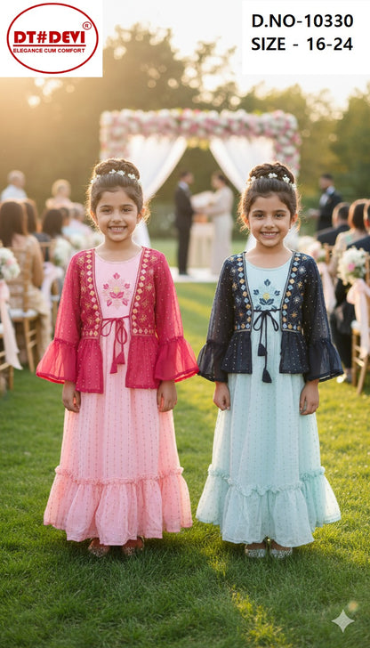 Pink Blue 10330 Dt Devi Georgette Girls Gown Wholesaler