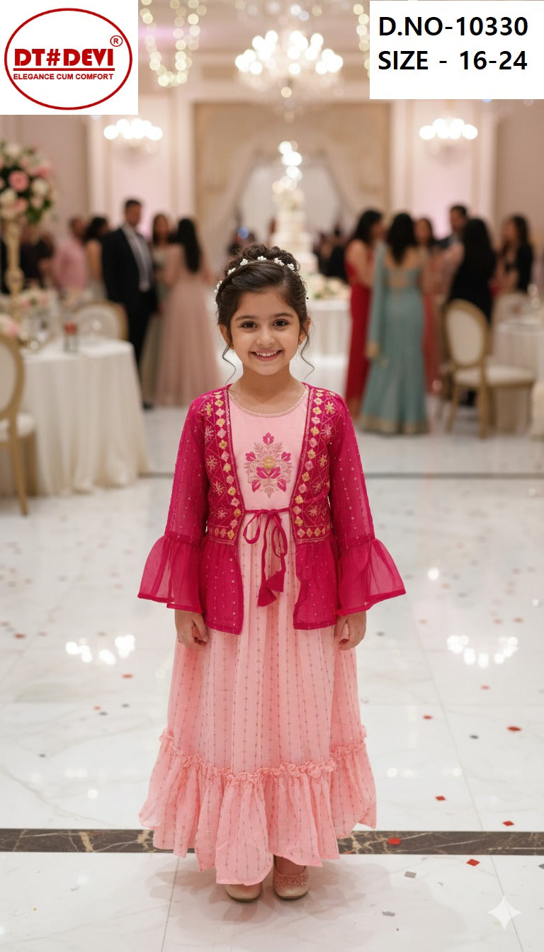 Pink Blue 10330 Dt Devi Georgette Girls Gown Wholesaler