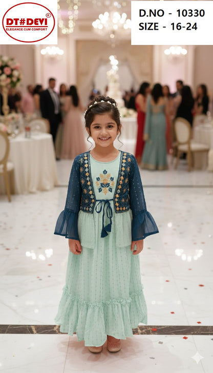 Pink Blue 10330 Dt Devi Georgette Girls Gown Wholesaler
