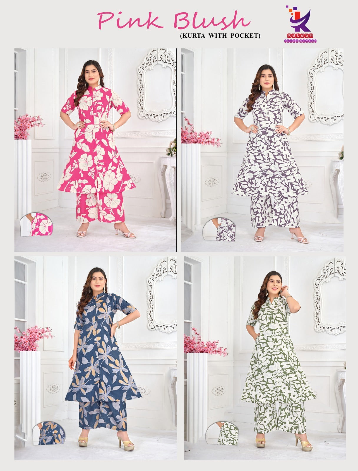 Pink Blush Mlm Kalash Lifestyle Rayon 14Kg Kurti Plazzo Set Supplier