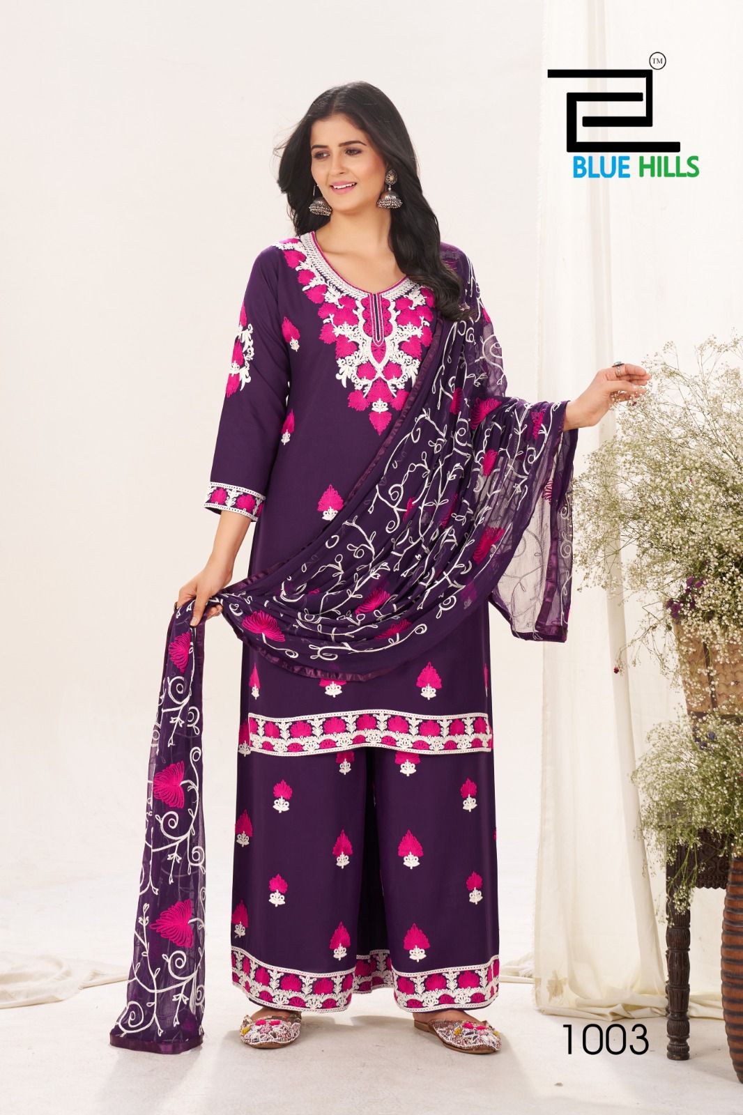 Pink Lotus Blue Hills Rayon 14Kg Readymade Plazzo Style Suits Manufacturer Ahmedabad