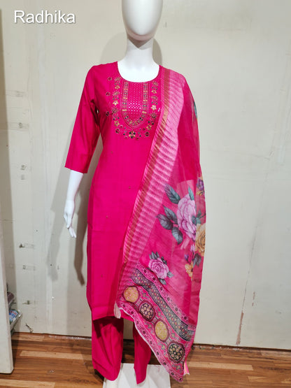 Pink Roses 3007 Radhika Raw Silk Readymade Pant Style Suits Wholesale Rate